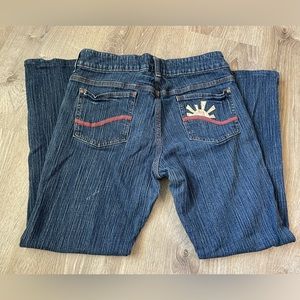 Vintage LEE Size 31 Denim Cropped Sun Patchwork Women’s Medium Wash Jeans